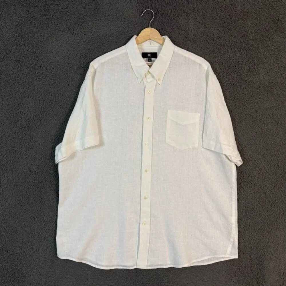 Banana Republic Shirt Mens XL White Slim Fit Linen Short Sleeve Button Down